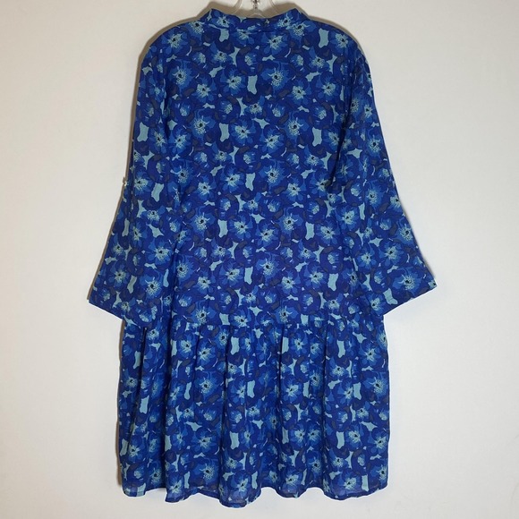 Ro's Garden Dress Womens XL Blue Floral Button Front Cotton Lined Boho Tunic - Picture 16 of 16
